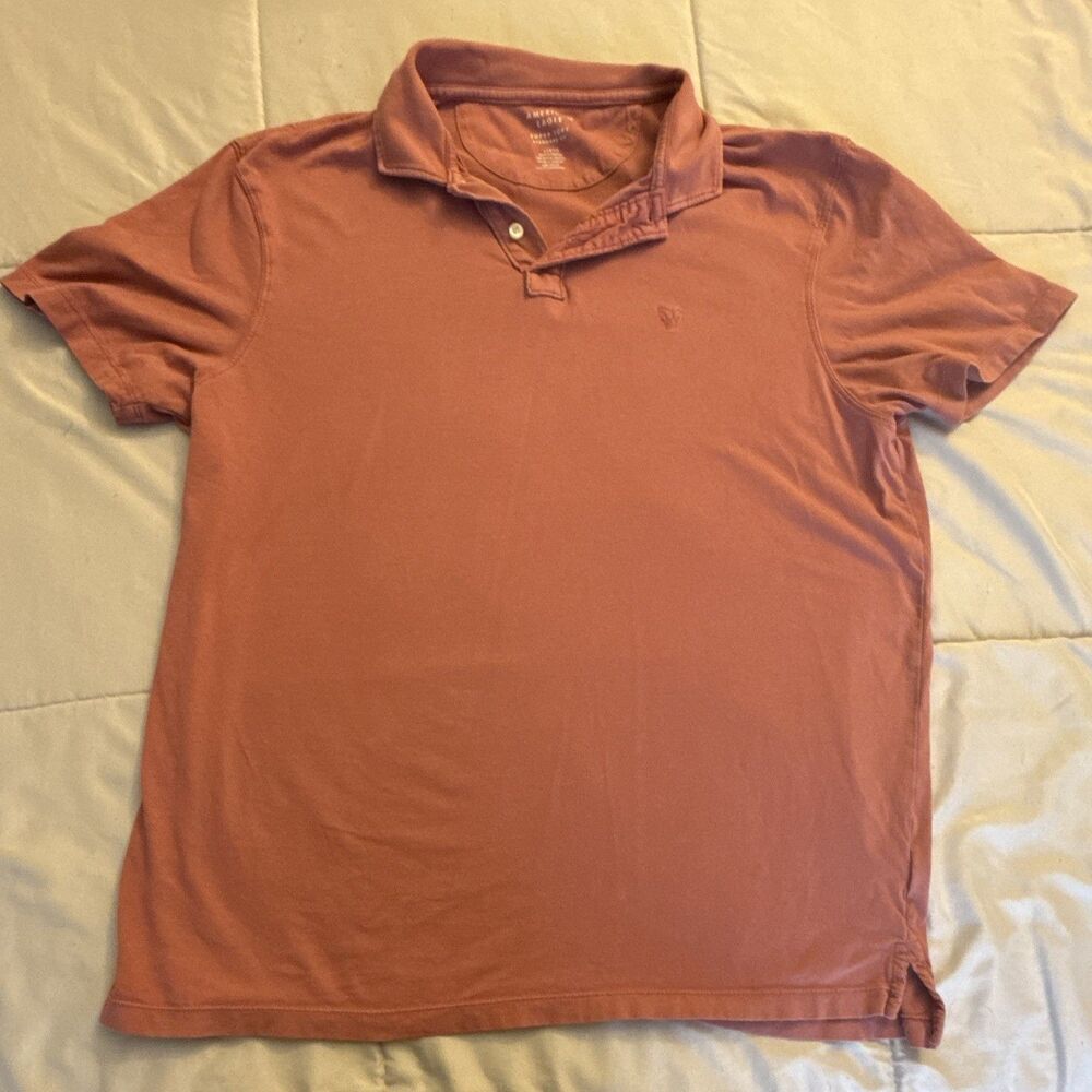 American Eagle Super Soft Men's Pink Solid Cotton Polo Preppy L Short Sleeve